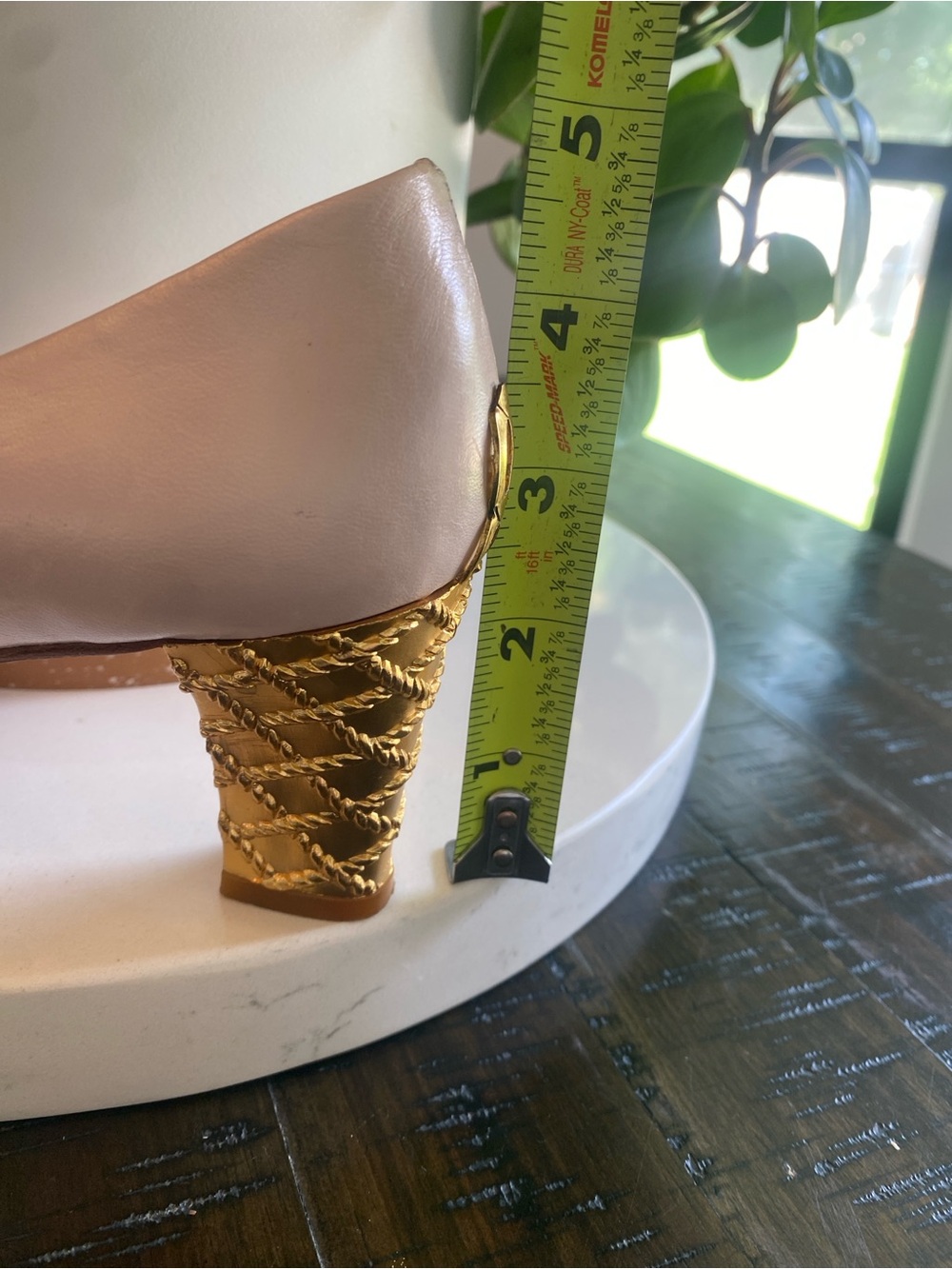 Norma B Blush Pink Leather Pump Gold Quilted Block Heel Size 8 Vtg Spain 2.5in - Picture 9 of 12